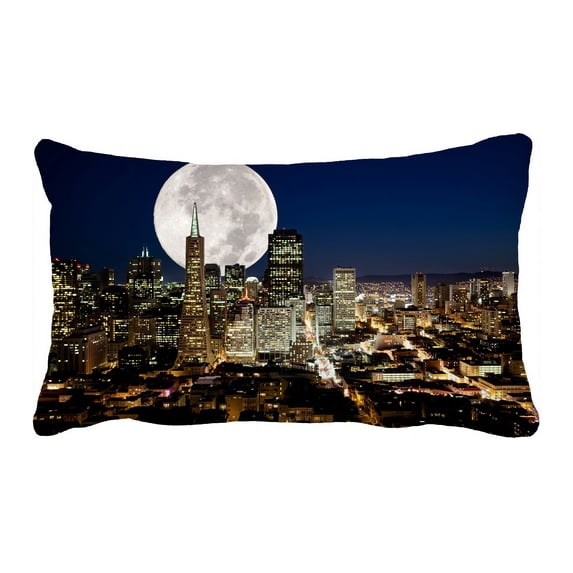 ABPHQTO A Full Moon Over An Urban Metropolis Pillow Case Pillow Cover Pillow Protector Two Sides For Couch Bed 20x30 Inch
