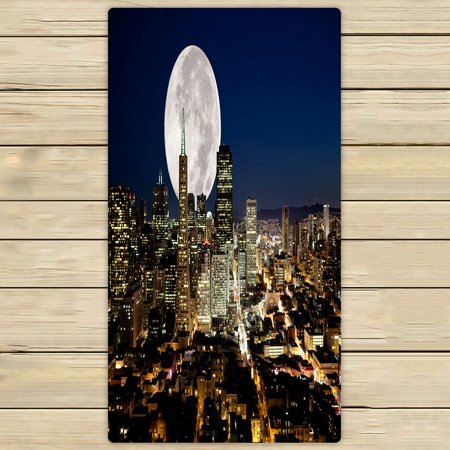 ABPHQTO A Full Moon Over An Urban Metropolis Towels Beach Bath Pool Sprot Travel Hand Spa Towel 30x56 Inch