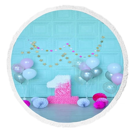 ABPHQTO A Lot Of Balloons Blue Color Round Beach Blanket with Tassels Beach Throw Towel Yoga Mat Picnic Blanket