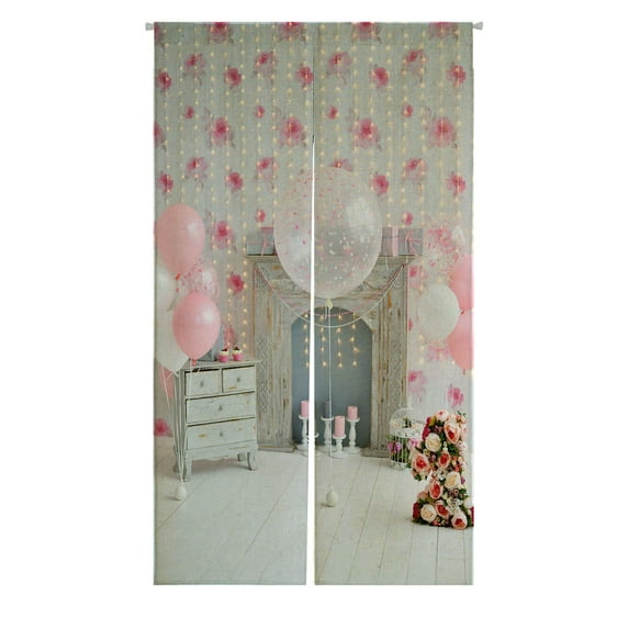 ABPHQTO A Lot Of Balloons Pink And White Balloons Japanese Noren Curtain Doorway Door Window Treatment Curtains Cotton Linen Curtain 85x150 cm