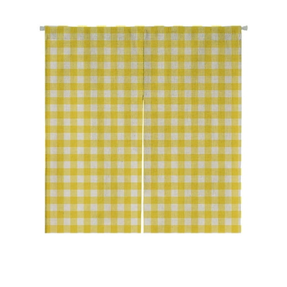 ABPHQTO A Pastel Yellow Gingham Japanese Noren Curtain Doorway Door Window Treatment Curtains Cotton Linen Curtain 85x90 cm