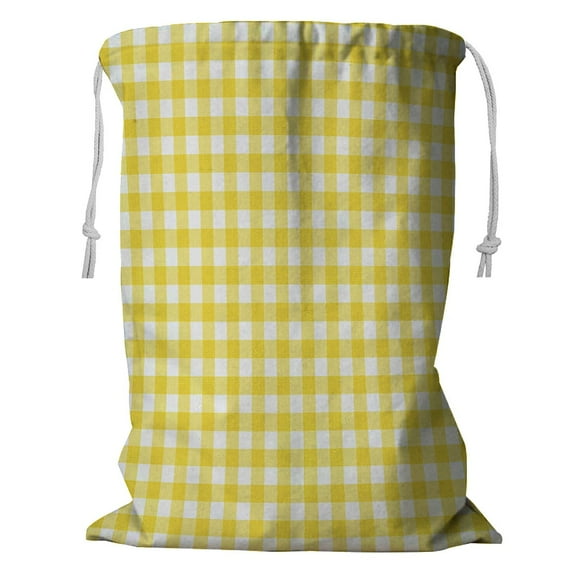 ABPHQTO A Pastel Yellow Gingham Storage Basket Laundry Bag with Drawstring 24x32 Inch