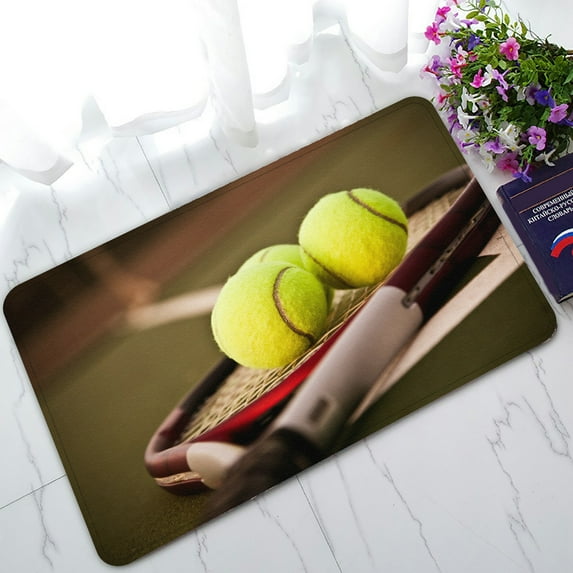 ABPHQTO A Shot Tennis Racquet Tennis Balls Tennis Court Doormat Entrance Rug Area Rug Floor Mat Home Decor 30x18 Inch
