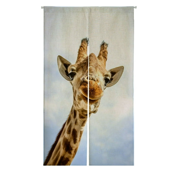 ABPHQTO A Smiling Giraffe Is Looking At The Camera Japanese Noren Curtain Doorway Door Window Treatment Curtains Cotton Linen Curtain 105x120 cm