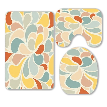 ABPHQTO Abstract Bloom Petals Leaves In Soft Pastel Colors Tiling 3 Piece Bathroom Rugs Set Bath Rug Contour Mat and Toilet Lid Cover