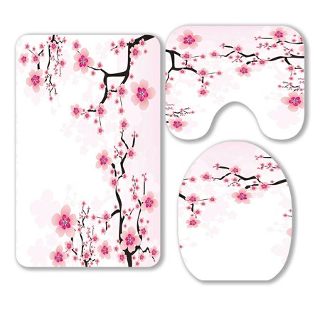 ABPHQTO Abstract Cherry Blossom 3 Piece Bathroom Rugs Set Bath Rug Contour Mat and Toilet Lid Cover