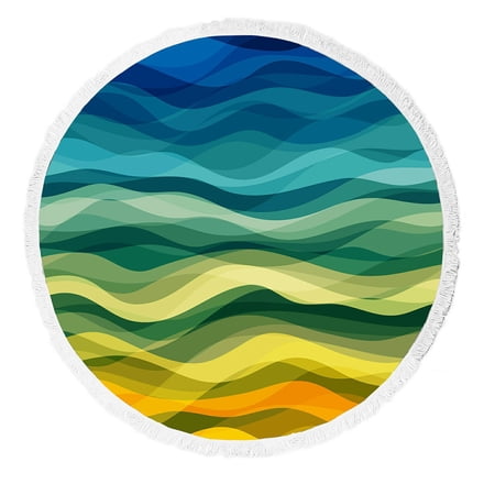 ABPHQTO Abstract Design Creativity Yellow And Green Waves Beach Towel Beach Blanket with Tassels Beach Throw Towel Yoga Mat Picnic Blanket