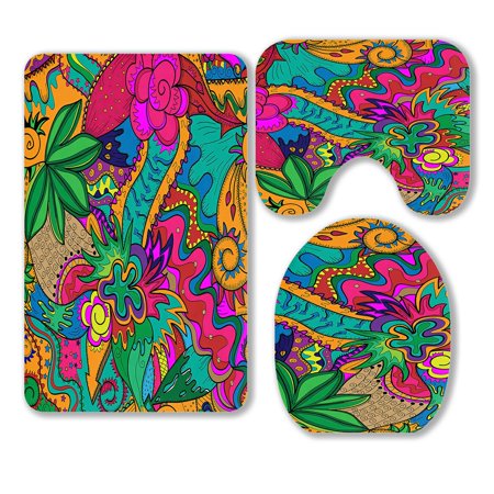 ABPHQTO Abstract Drawing Stoner Art 3 Piece Bathroom Rugs Set Bath Rug Contour Mat and Toilet Lid Cover