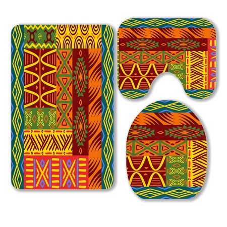 ABPHQTO Abstract Ethnic Patterns And Ornaments 3 Piece Bathroom Rugs Set Bath Rug Contour Mat and Toilet Lid Cover