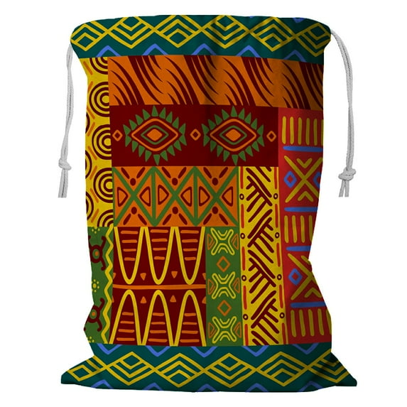 ABPHQTO Abstract Ethnic Patterns And Ornaments Storage Basket Laundry Bag with Drawstring 24x32 Inch