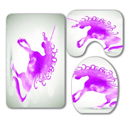 ABPHQTO Abstract Geometric Unicorn 3 Piece Bathroom Rugs Set Bath Rug Contour Mat and Toilet Lid Cover