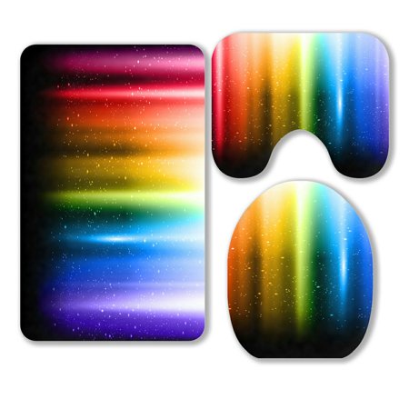 ABPHQTO Abstract Rainbow 3 Piece Bathroom Rugs Set Bath Rug Contour Mat and Toilet Lid Cover