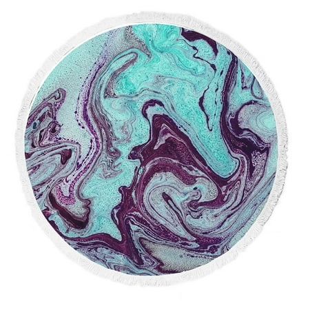 ABPHQTO Acrylic Painted Waves Round Beach Blanket with Tassels Beach Throw Towel Yoga Mat Picnic Blanket