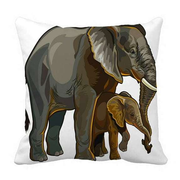 ABPHQTO African Elephant Mother With Baby Side View Pillow Case Pillow Cover Pillow Protector Two Sides For Couch Bed 18x18 Inch