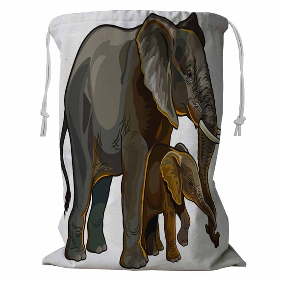 ABPHQTO African Elephant Mother With Baby Side View Storage Basket Laundry Bag with Drawstring 24x32 Inch