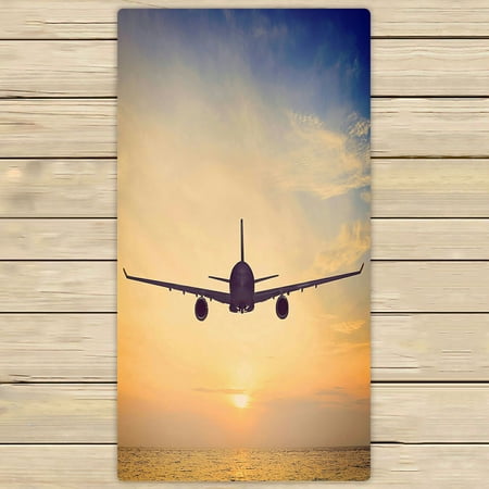 ABPHQTO Airplane Is Flying Over The Sea At Sunset Towels Beach Bath Pool Sprot Travel Hand Spa Towel 30x56 Inch