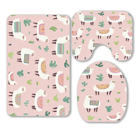 ABPHQTO Alpaca Cactus 3 Piece Bathroom Rugs Set Bath Rug Contour Mat and Toilet Lid Cover