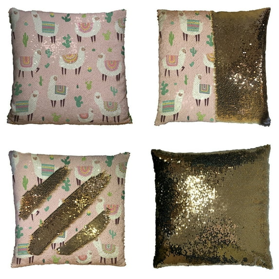 ABPHQTO Alpaca Cactus Reversible Mermaid Sequin Pillow Case Home Decor Cushion Cover 18x18 Inch