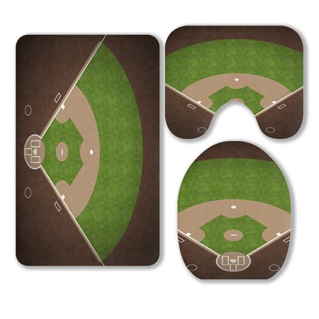 ABPHQTO American Baseball Field Grass Gravel 3 Piece Bathroom Rugs Set Bath Rug Contour Mat and Toilet Lid Cover