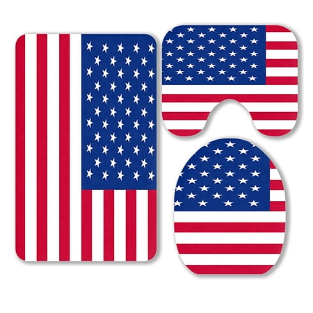 ABPHQTO American Flag 3 Piece Bathroom Rugs Set Bath Rug Contour Mat and Toilet Lid Cover