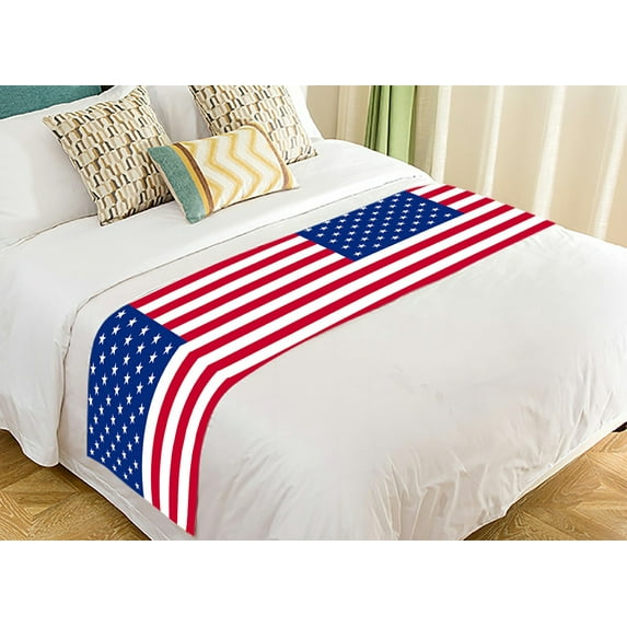 ABPHQTO American Flag Bed Runner Bedding Scarf Bed Decoration 20x95 inch