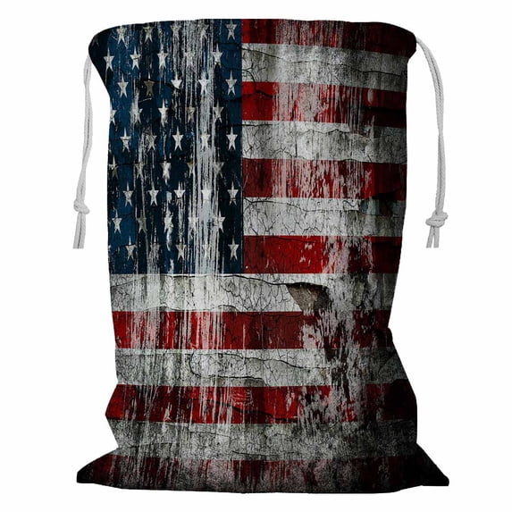 ABPHQTO American Flag Storage Basket Laundry Bag with Drawstring 18x24 Inch