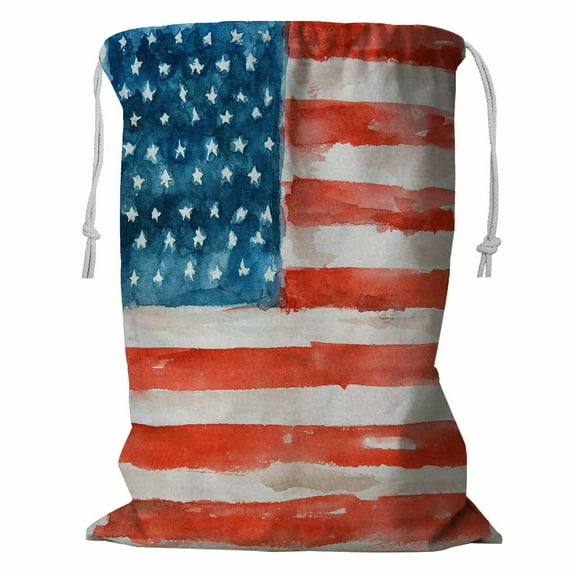 ABPHQTO American Flag Usa Flag National Holidays Patriotic Art Storage Basket Laundry Bag with Drawstring 18x24 Inch