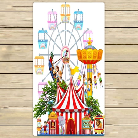 ABPHQTO Amusement Park Scene Many Rides Towels,Beach Bath Pool Sprot Travel Hand Spa Towel 30x56 Inch