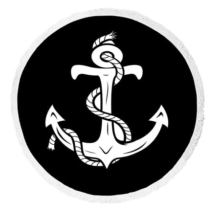 ABPHQTO Anchor Mascot Character Round Beach Blanket with Tassels Beach Throw Towel Yoga Mat Picnic Blanket