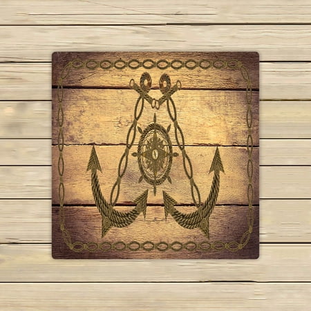 ABPHQTO Anchor Wheel On Wood Towels,Beach Bath Pool Sprot Travel Hand Spa Towel 13x13 Inch