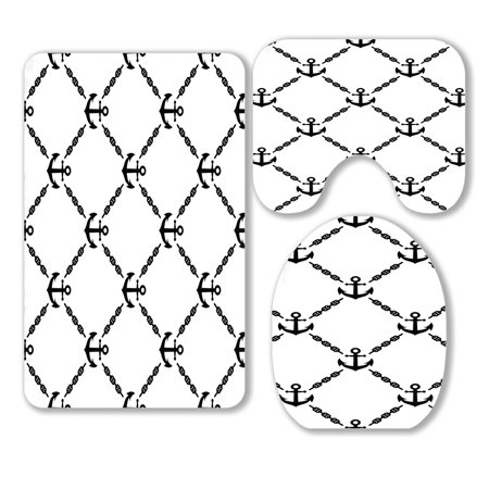 ABPHQTO Anchors 3 Piece Bathroom Rugs Set Bath Rug Contour Mat and Toilet Lid Cover