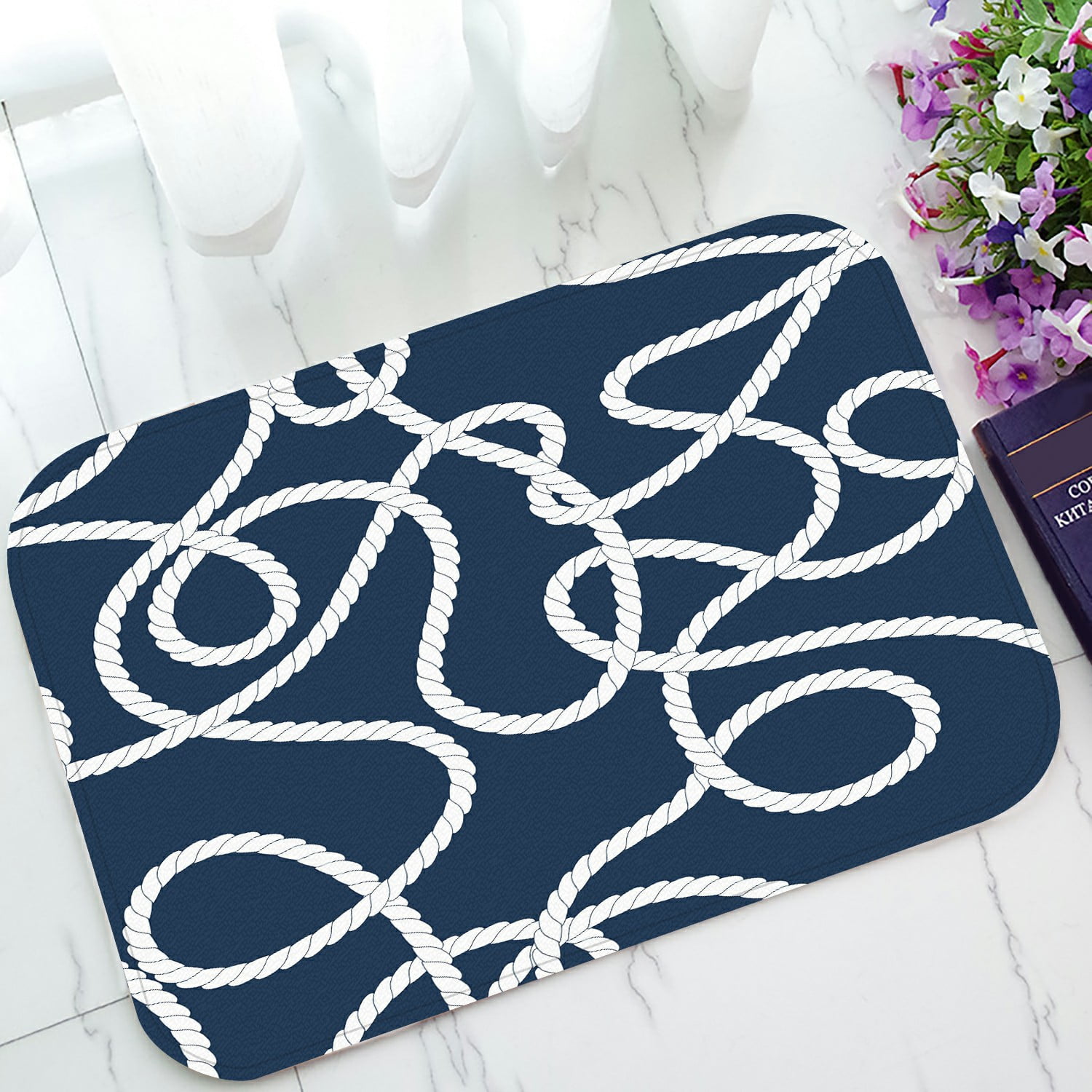 ABPHQTO And White Tangled Marine Ropes Pattern Doormat Entrance Rug