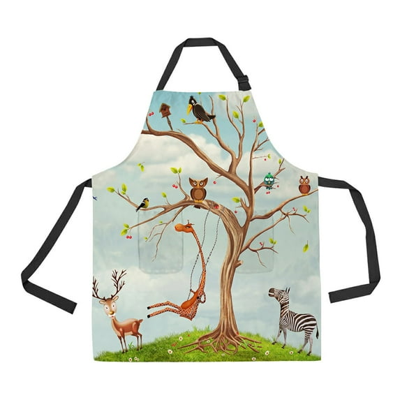 ABPHQTO Animals And Tree Bunch Apron Home Kitchen Apron with Pockets