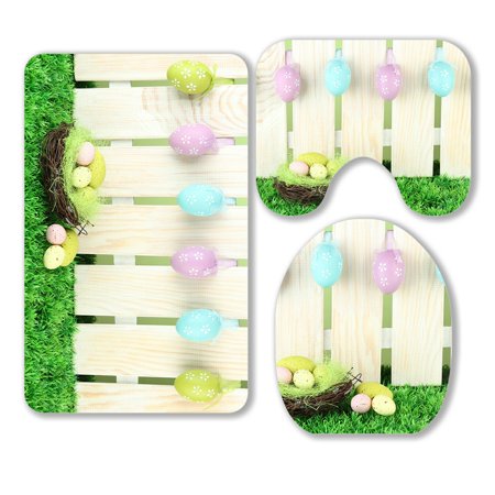 ABPHQTO Art Easter Eggs Hanging On Fence 3 Piece Bathroom Rugs Set Bath Rug Contour Mat and Toilet Lid Cover