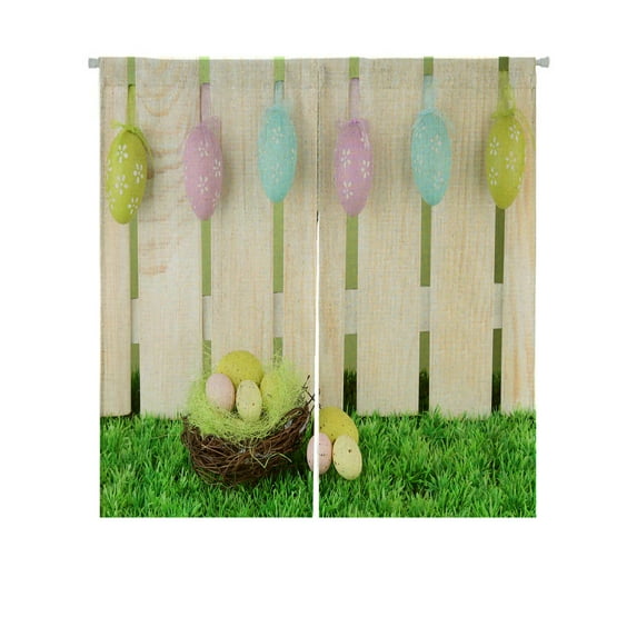 ABPHQTO Art Easter Eggs Hanging On Fence Japanese Noren Curtain Doorway Door Window Treatment Curtains Cotton Linen Curtain 85x90 cm