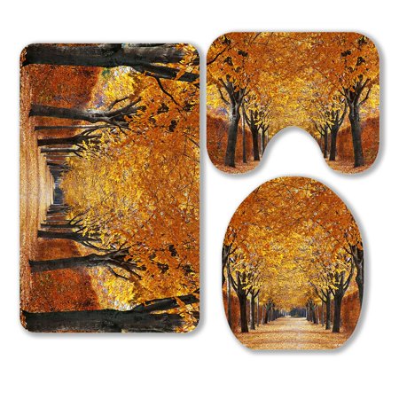 ABPHQTO Autumn Alley 3 Piece Bathroom Rugs Set Bath Rug Contour Mat and Toilet Lid Cover
