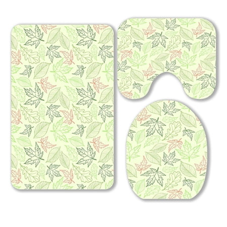 ABPHQTO Autumn Leafs On Light Background 3 Piece Bathroom Rugs Set Bath Rug Contour Mat and Toilet Lid Cover