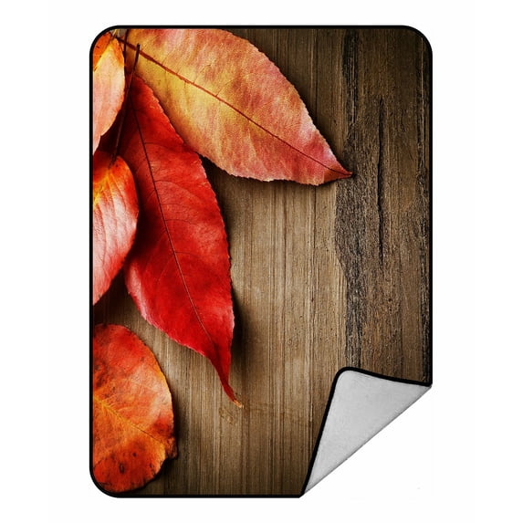 ABPHQTO Autumn Leaves Over Old Wood Fleece Blanket Fleece Back Throw Blanket 58x80 Inch