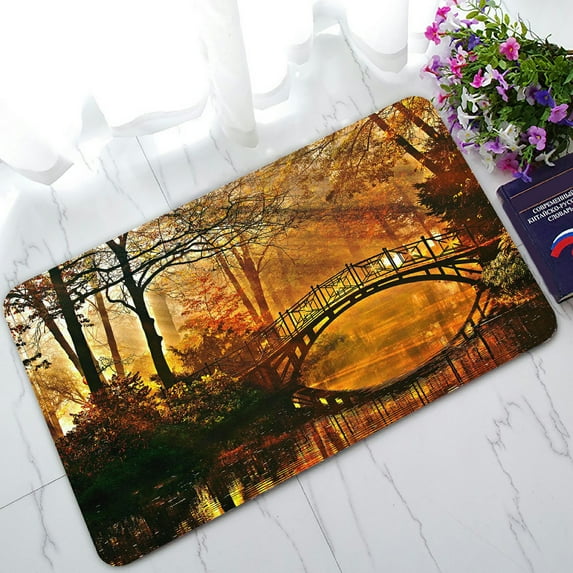 ABPHQTO Autumn Old Bridge In Autumn Misty Park Doormat Entrance Rug Area Rug Floor Mat Home Decor 30 x 18 Inch
