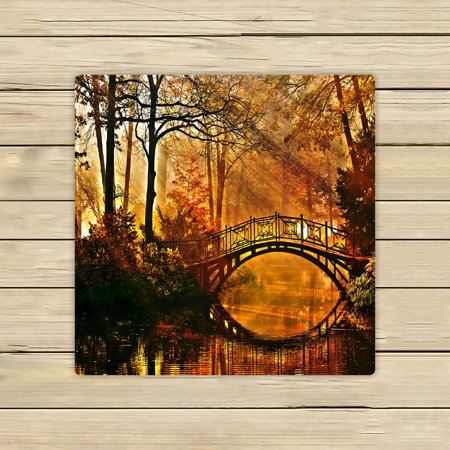 ABPHQTO Autumn Old Bridge In Autumn Misty Park Towels,Beach Bath Pool Sprot Travel Hand Spa Towel 13x13 Inch