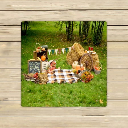 ABPHQTO Autumn Pumkin Grass Towels Beach Bath Pool Sprot Travel Hand Spa Towel 13x13 Inch