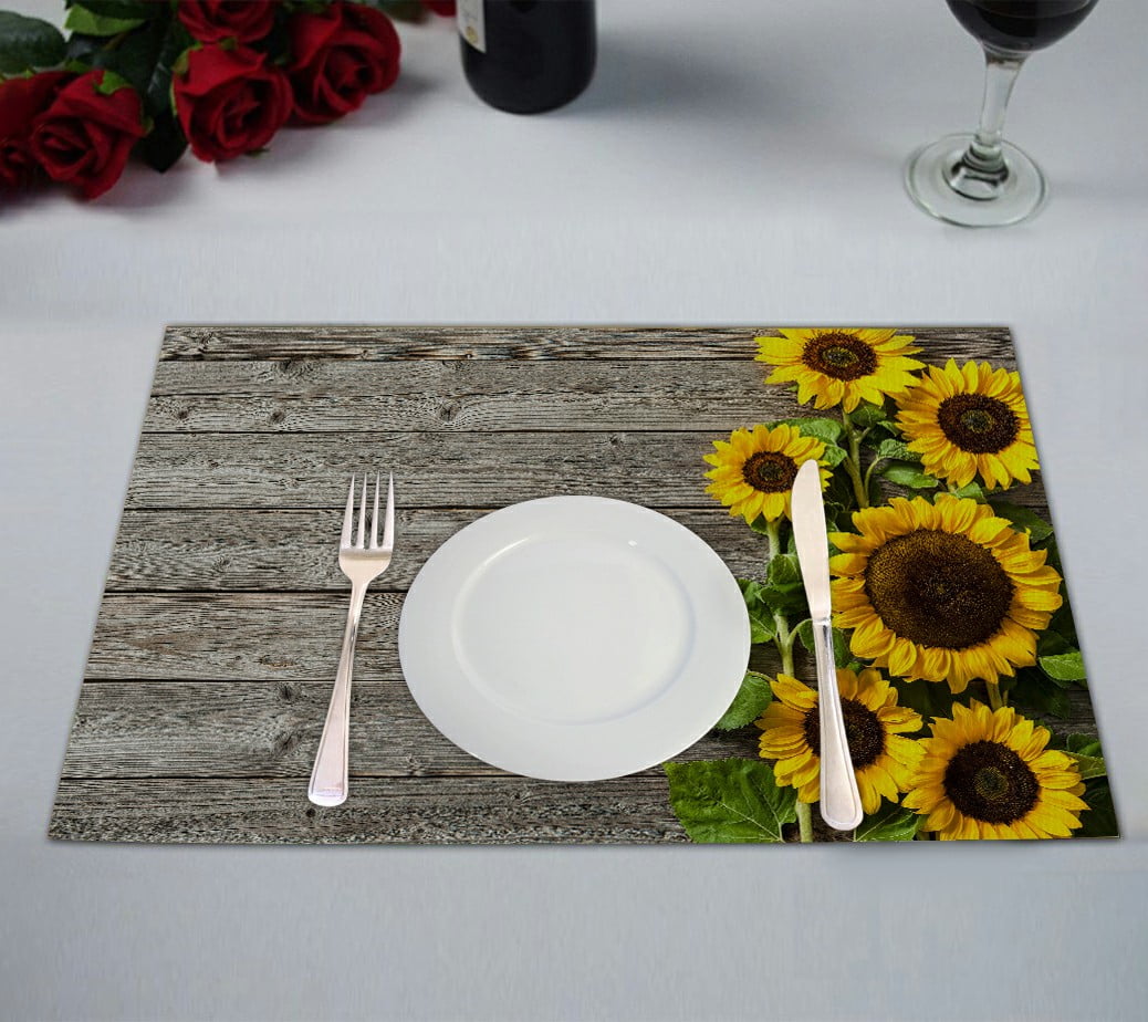 ABPHQTO Autumn Sunflowers Wooden Board Placemat 12x18 Inch,Set of 2 Table Placemats