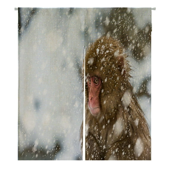 ABPHQTO Baby Snow Monkey Macaca Fuscata Snowstorm Japanese Noren Curtain Doorway Door Window Treatment Curtains Cotton Linen Curtain 105x120 cm