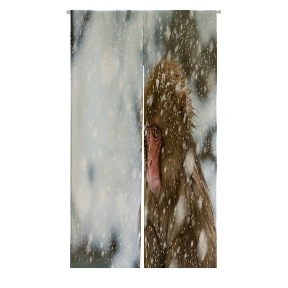 ABPHQTO Baby Snow Monkey Macaca Fuscata Snowstorm Japanese Noren Curtain Doorway Door Window Treatment Curtains Cotton Linen Curtain 85x150 cm