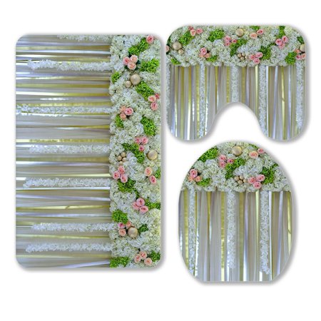 ABPHQTO Backdrop Wedding 3 Piece Bathroom Rugs Set Bath Rug Contour Mat and Toilet Lid Cover