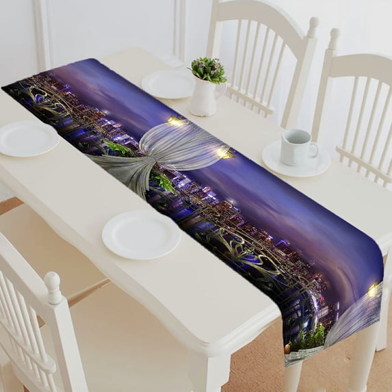 ABPHQTO Balcony City Skyline At Night Table Runner Placemat Tablecloth For Home Decor 16x72 Inch