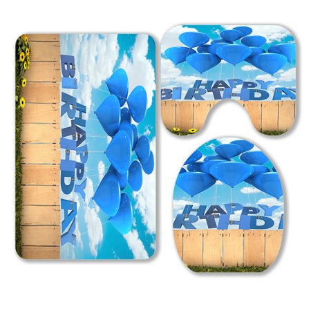 ABPHQTO Balloons Happy Birthday Garden Fence 3 Piece Bathroom Rugs Set Bath Rug Contour Mat and Toilet Lid Cover