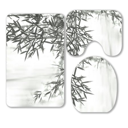 ABPHQTO Bamboo Forest 3 Piece Bathroom Rugs Set Bath Rug Contour Mat and Toilet Lid Cover