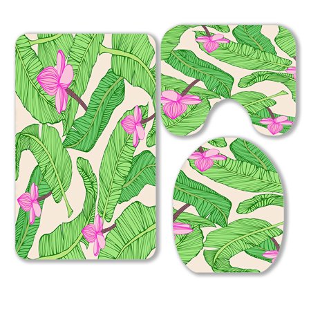 ABPHQTO Banana Leaf 3 Piece Bathroom Rugs Set Bath Rug Contour Mat and Toilet Lid Cover