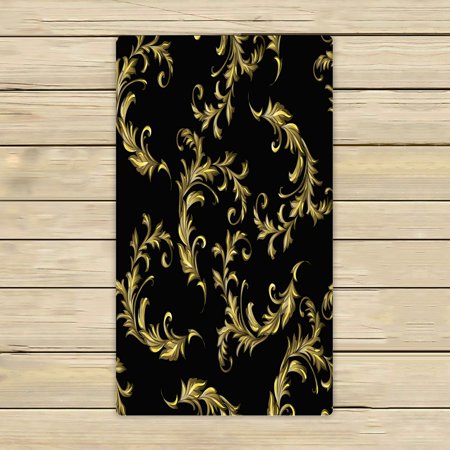 ABPHQTO Baroque Gold Scrolls Black Towels,Beach Bath Pool Sprot Travel Hand Spa Towel 16x28 Inch